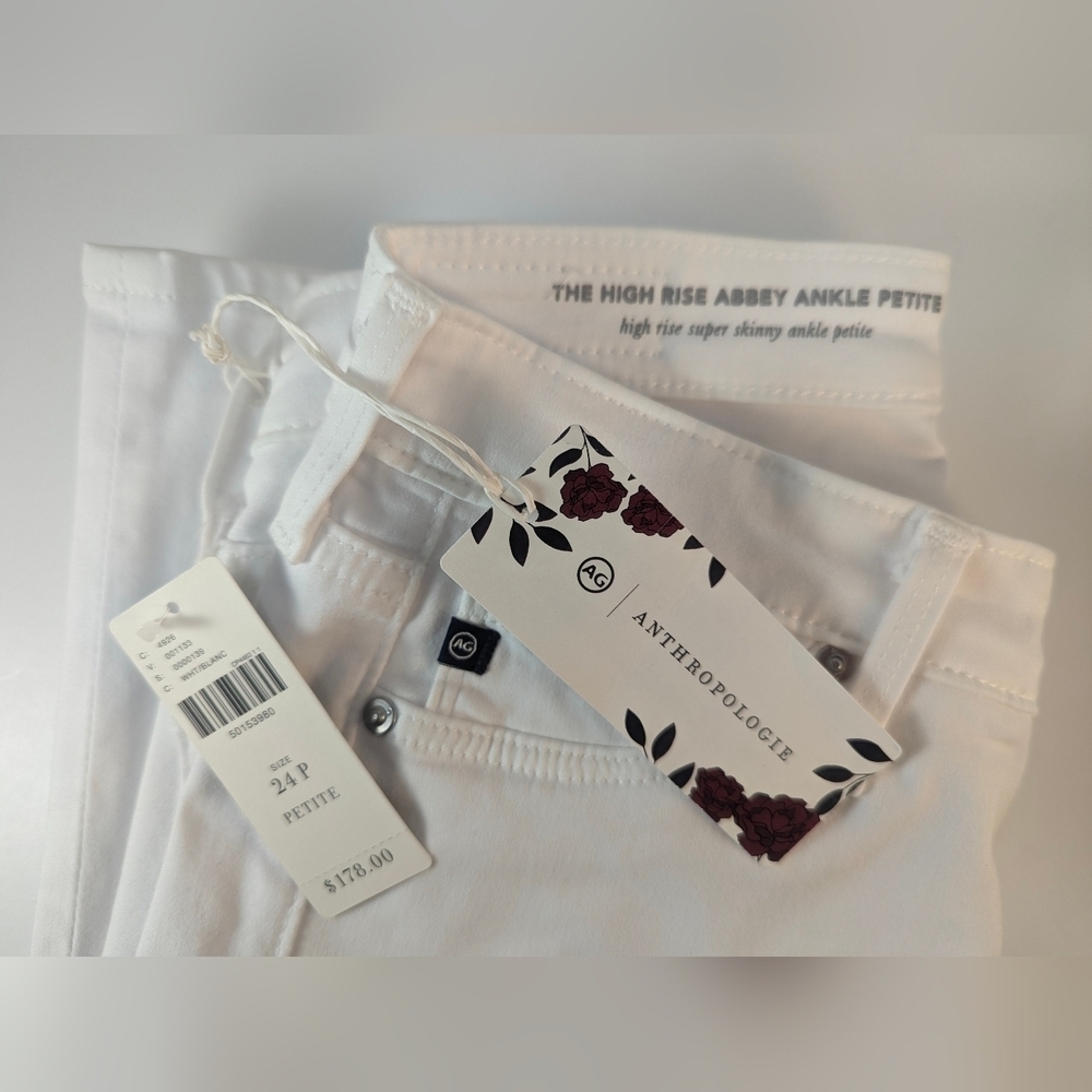 NWT Anthropologie x AG The Abbey High Raise Skinny Ankle White Jeans 24 …